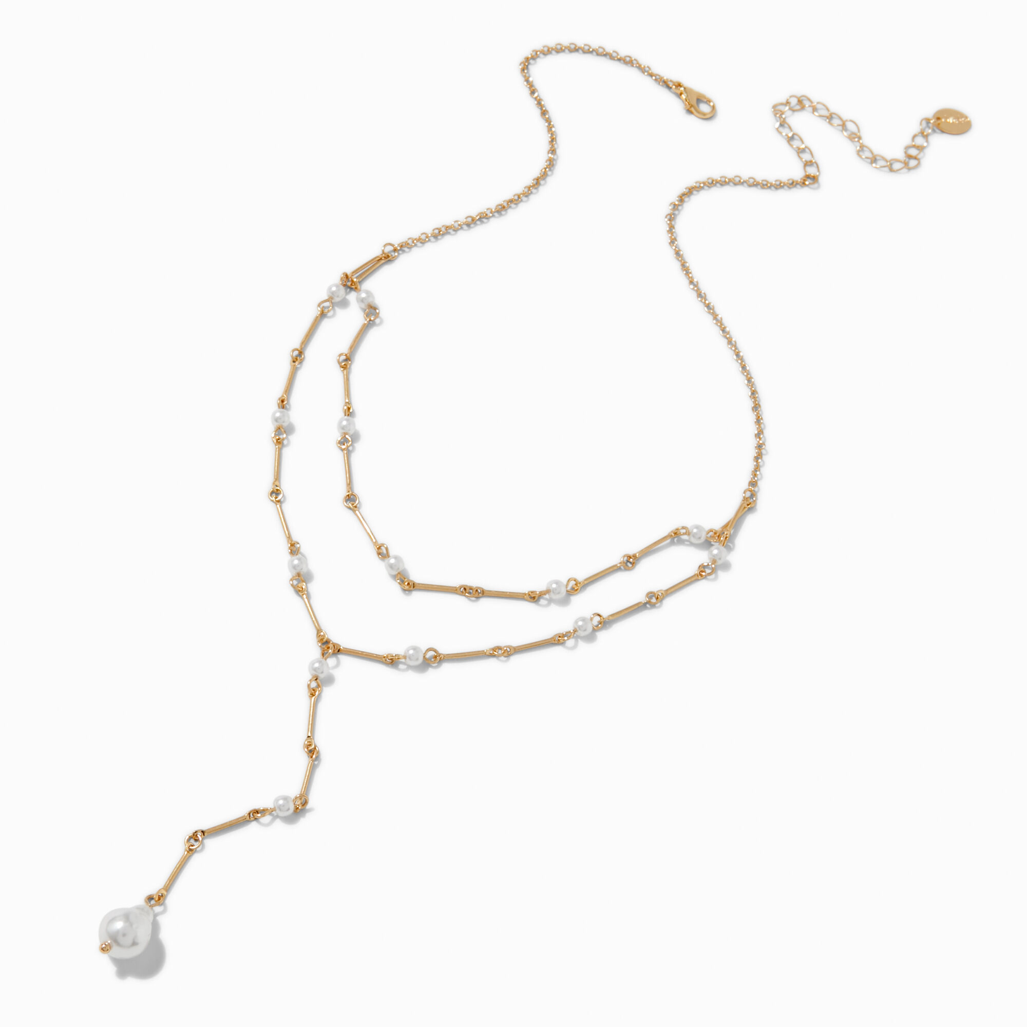 Gold-tone Pearl Y-Neck Multi-Strand Necklace,