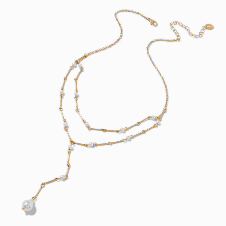 Gold-tone Pearl Y-Neck Multi-Strand Necklace,