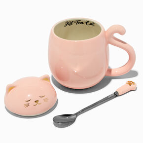 &quot;Kit-Tea Cat&quot; Lidded Ceramic Mug with Spoon,