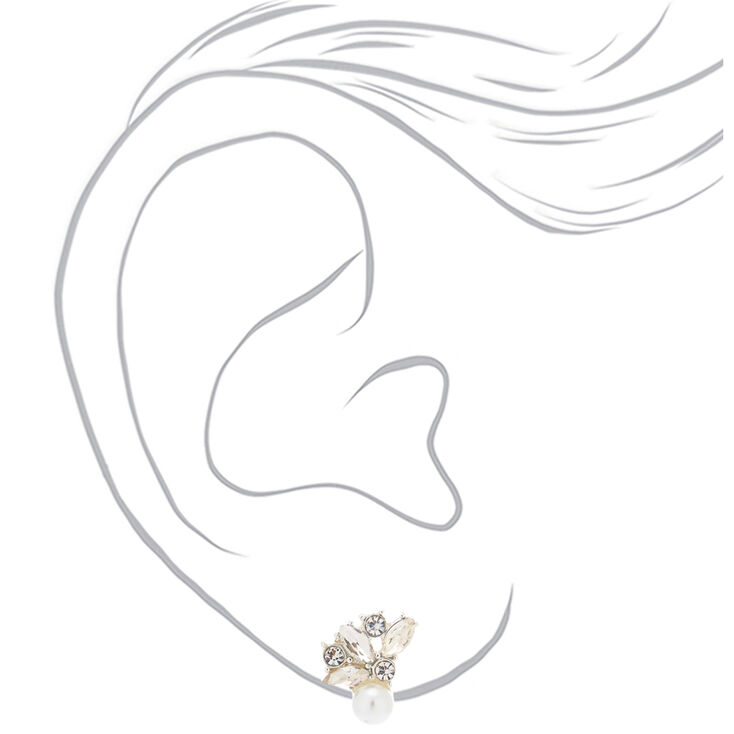 Rhinestone Fan Pearl Stud Earrings,