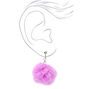 Silver 1.5&quot; Pom Pom Clip On Drop Earrings - Purple,