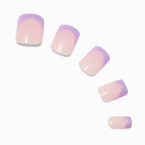 Holographic Purple French Tip Medium Square Vegan Faux Nail Set - 24 Pack,