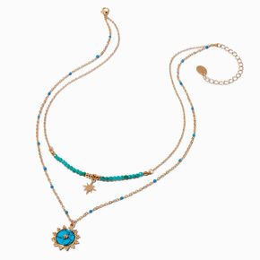 Turquoise Sunburst Gold-tone Multi-Strand Necklace,