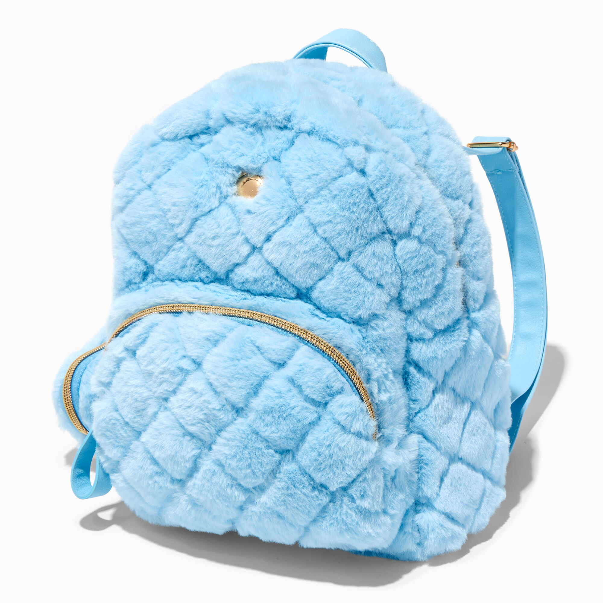 View Claires Furry Quilted Mini Backpack Blue information