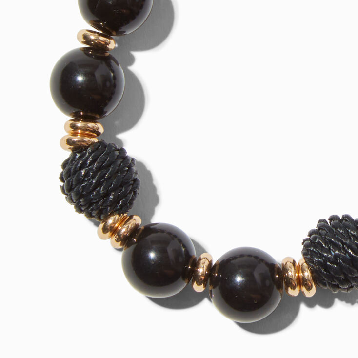Black Thread Ball Stretch Bracelet ,
