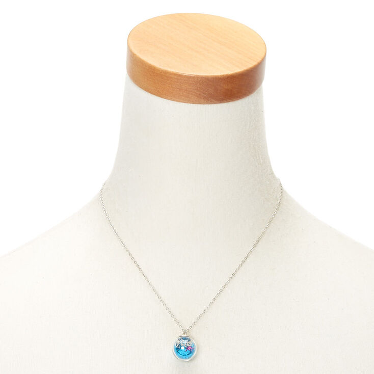 Glitter Flower Globe Pendant Necklace - Blue,
