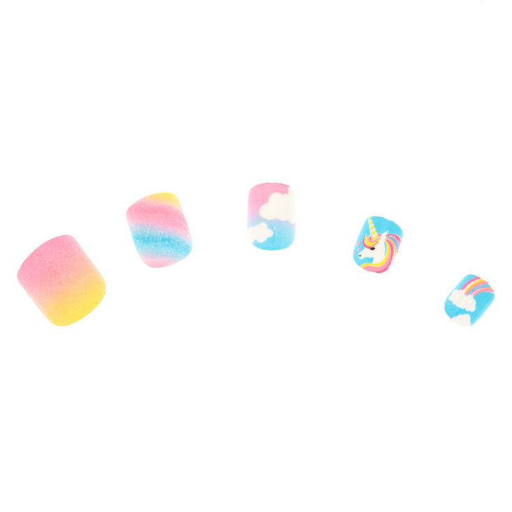 Claire's Faux ongles autocollants carrés licorne arc-en-ciel - Lot de 24