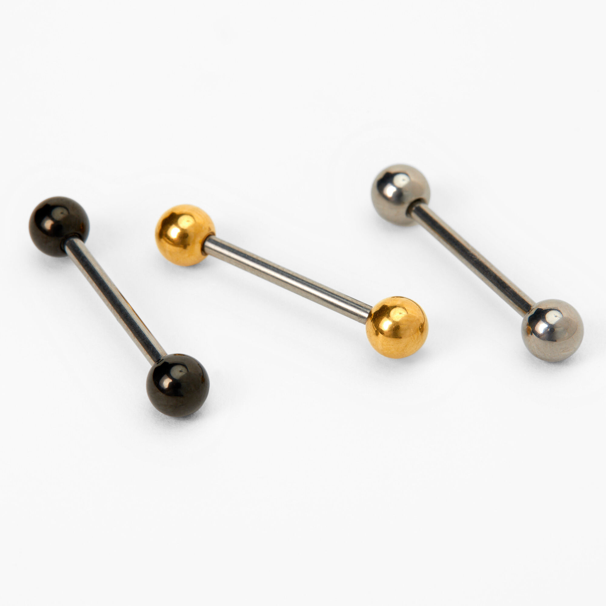 View Claires Mixed Metal 14G Tongue Rings 3 Pack Gold information