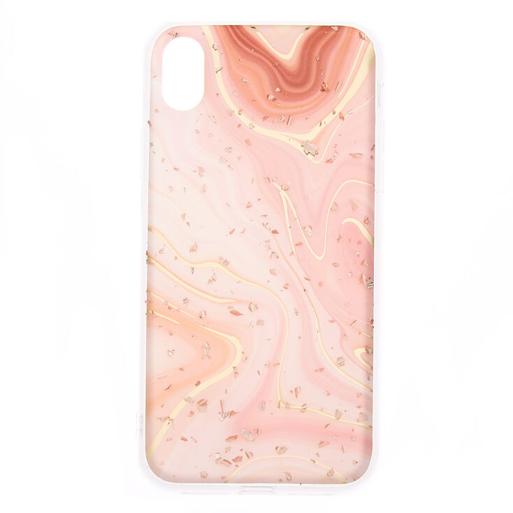 Coque de portable rose marbr&eacute; avec flocons couleur dor&eacute; rose - Compatible avec iPhone XR,