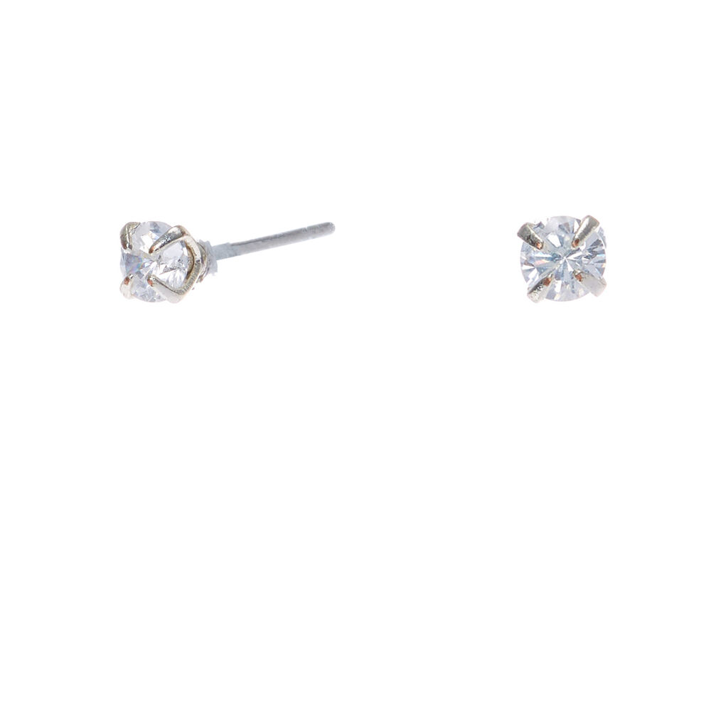 Silver Cubic Zirconia 3MM Round Stud Earrings,