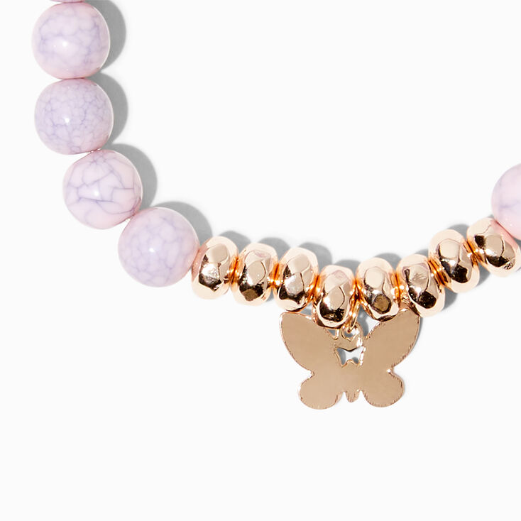 Bracelet &eacute;lastique papillon perl&eacute; rose effet marbr&eacute;,