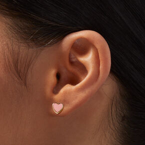 Gold-tone Romantic Pink Stud Earrings Set - 9 Pack ,