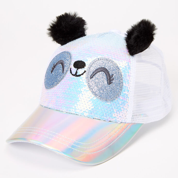 Paige The Panda Holographic Sequin Trucker Hat - White,