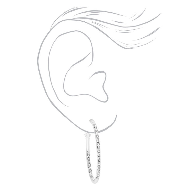 Silver 40MM Crystal Hoop Earrings,