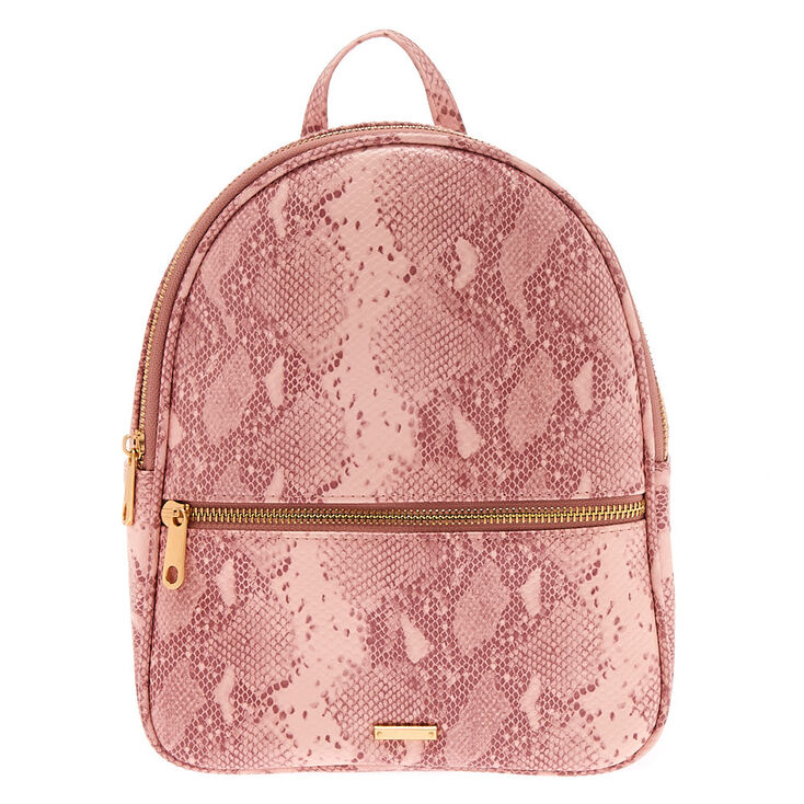 Claire's Sac à dos rose peau de serpent d’imitation de taille moyenne