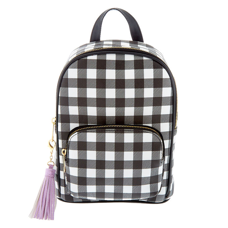 Claire's Sac à dos de taille moyenne noir à imprimé vichy
