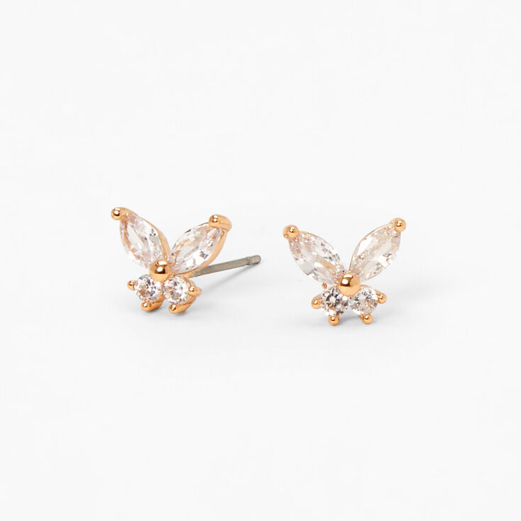Gold-tone Cubic Zirconia Butterfly Stud Earrings,
