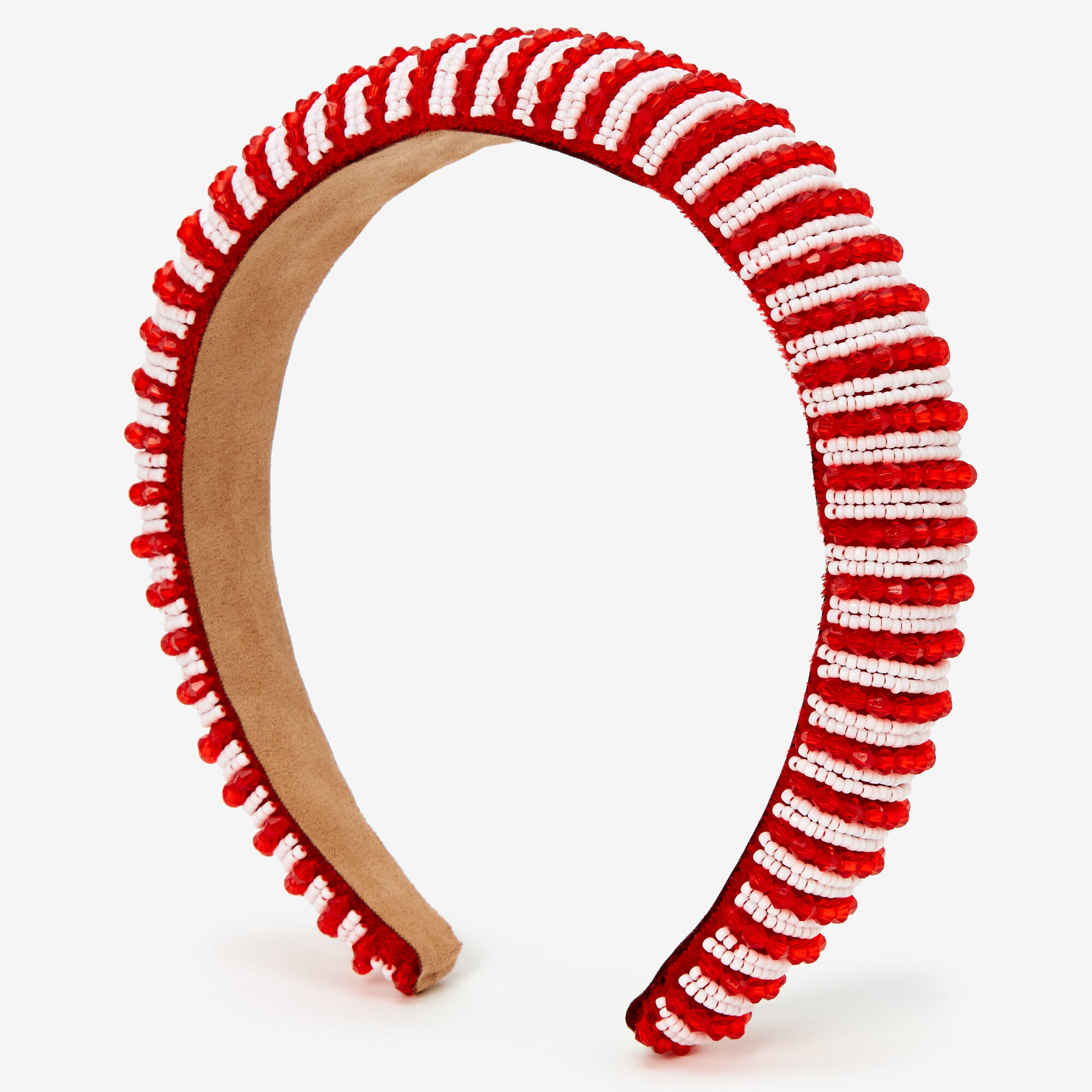 Christmas Candy Cane Beaded Headband - Red,
