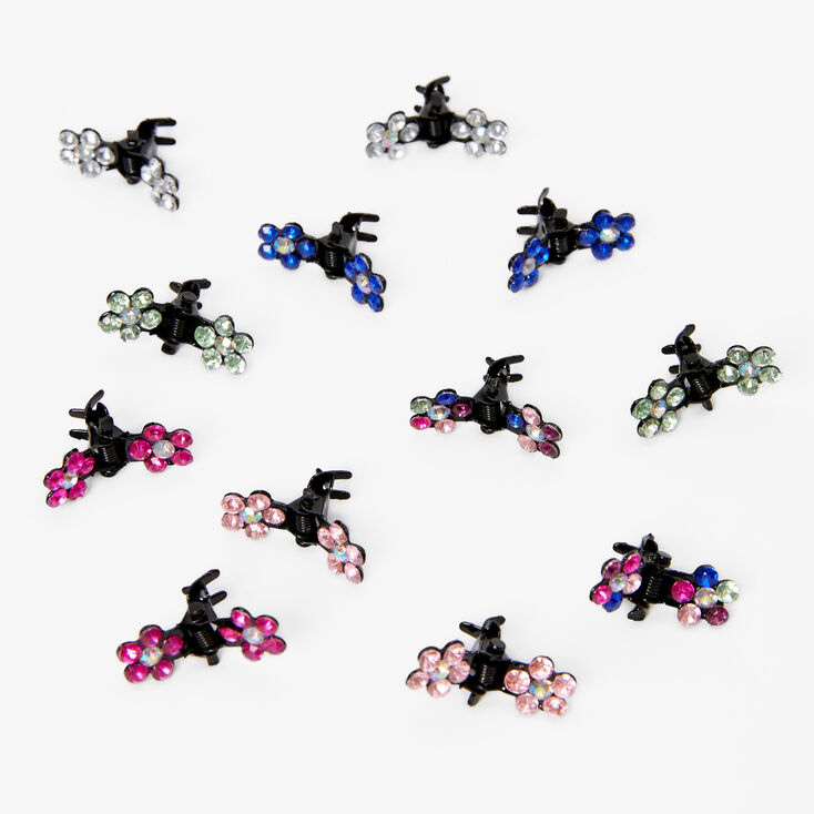 Rainbow Gem Flower Mini Hair Claws - 12 Pack,