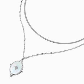 Silver-tone Stainless Steel Oval Pendant Multi-Strand Necklace,