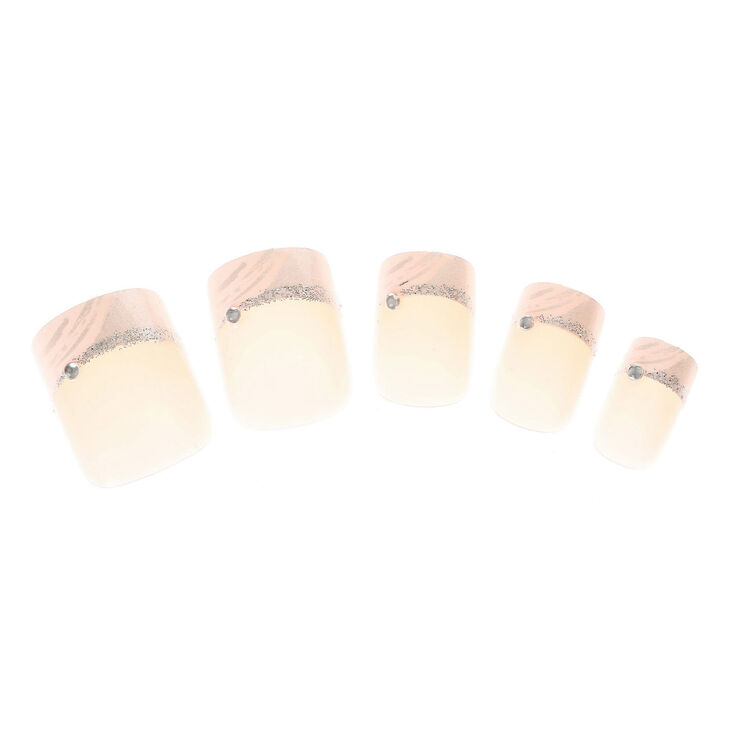 Glitter Streak French Tip Square Faux Nail Set - 24 Pack,