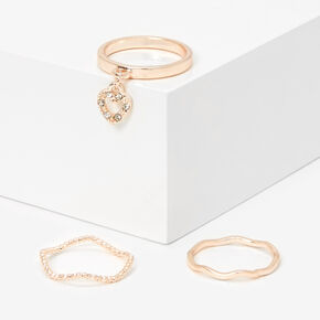 Rose Gold-tone HeartTextured Midi Rings - 3 Pack,