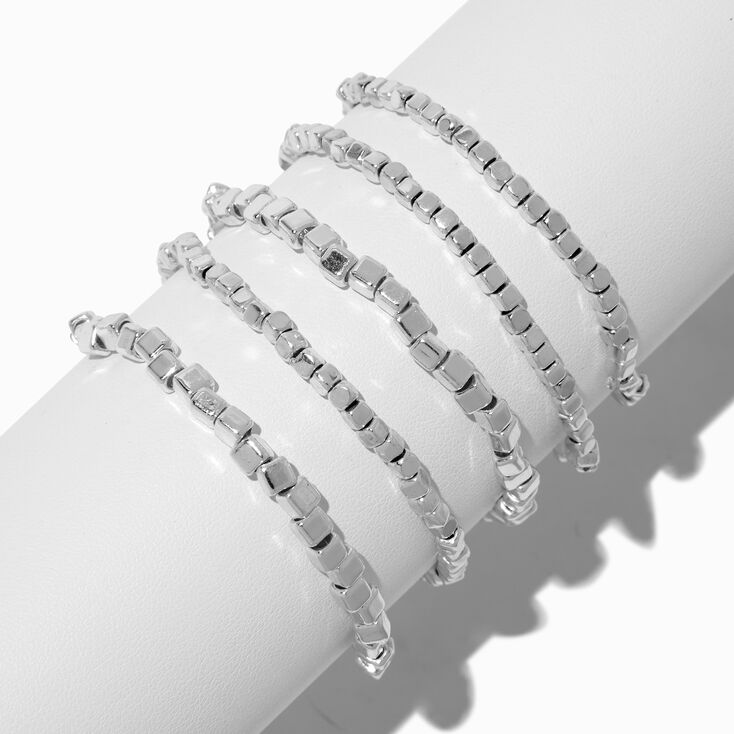 Silver-tone Square Stackable Bangle Bracelets - 5 Pack,