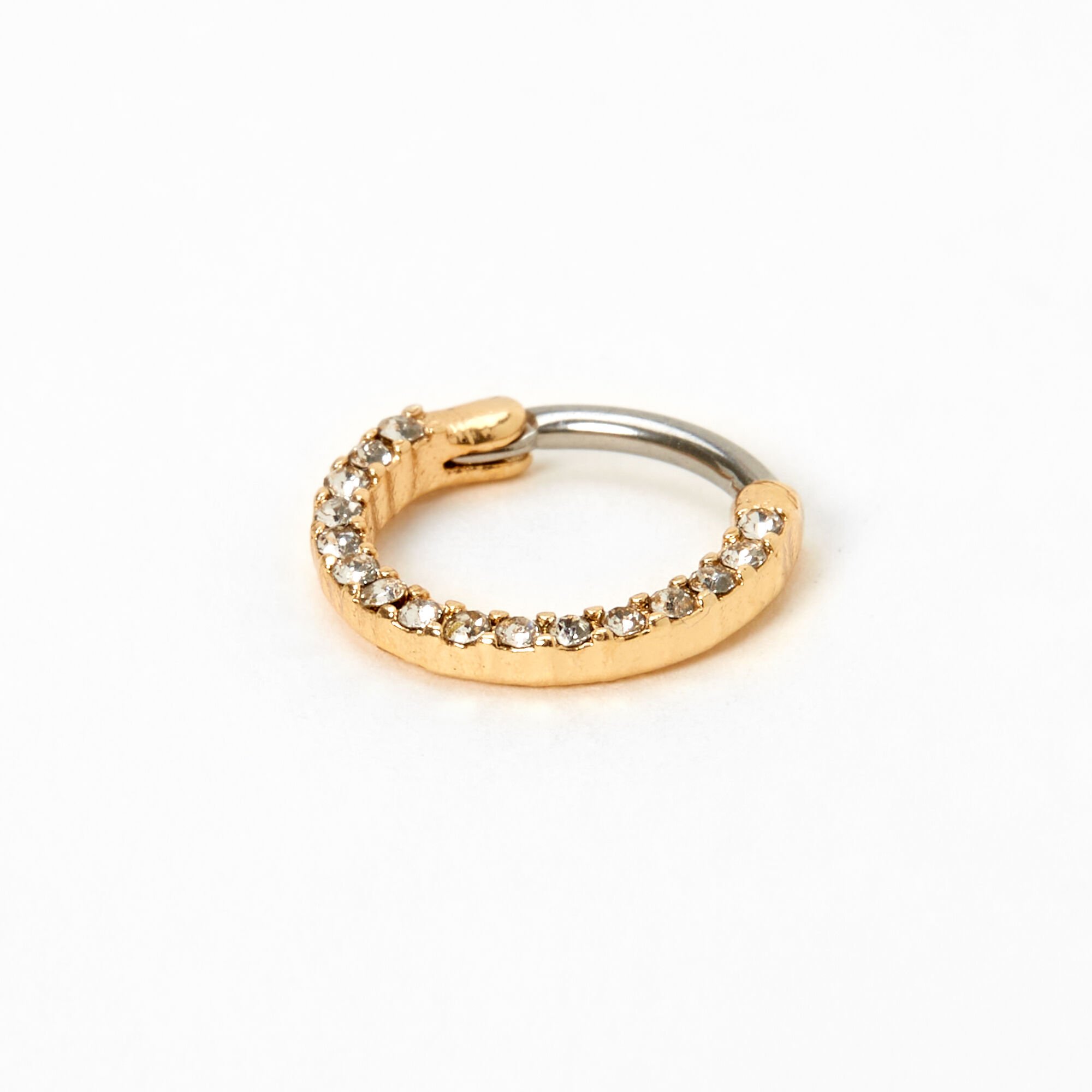 View Claires 16G Crystal Hoop Septum Nose Ring Gold information