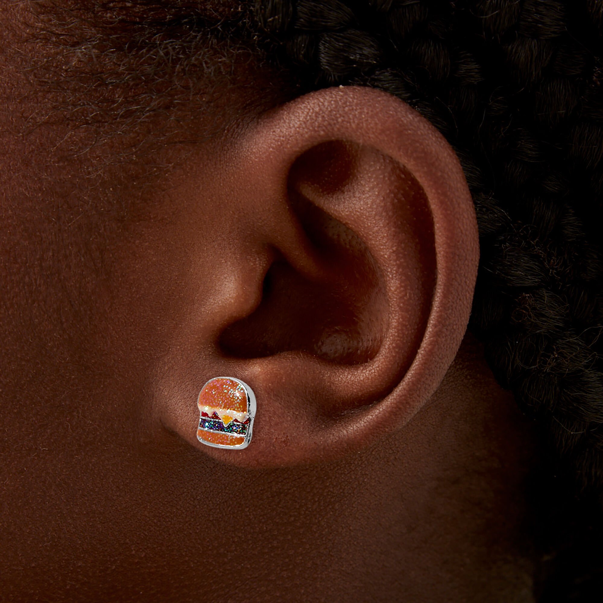 Glitter Hamburger Stud Earrings,