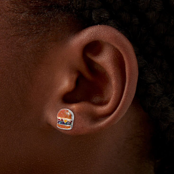 Clous d&#39;oreilles hamburger paillet&eacute;s,
