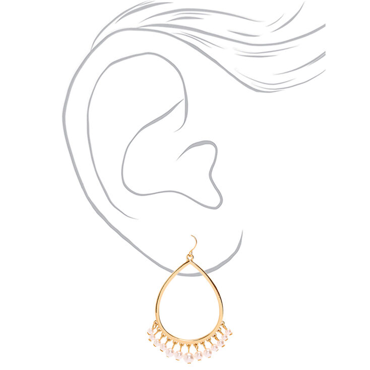 Gold 2.5&quot; Pearl Chandelier Drop Earrings,