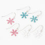 Silver 0.75&quot; Giltter Snowflake Drop Earrings - 3 Pack,