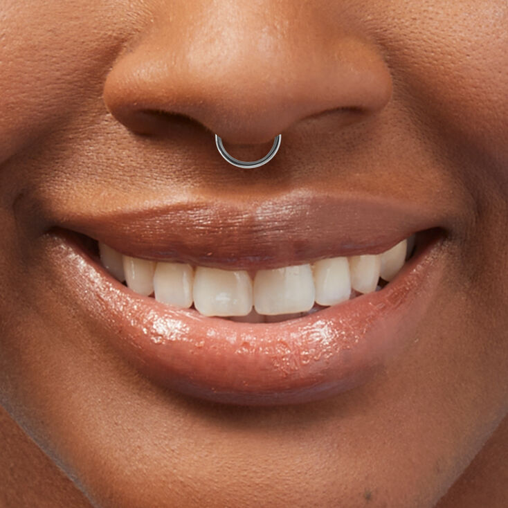 Anneau de nez pour piercing septum fer &agrave; cheval en zircon cubique en acier inoxydable couleur argent&eacute;e 1,2&nbsp;mm,