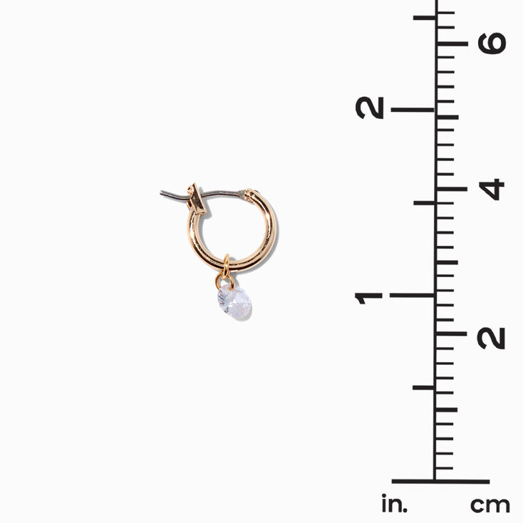 Gold-tone Cubic Zirconia Charm 10mm Huggie Hoop Earrings,