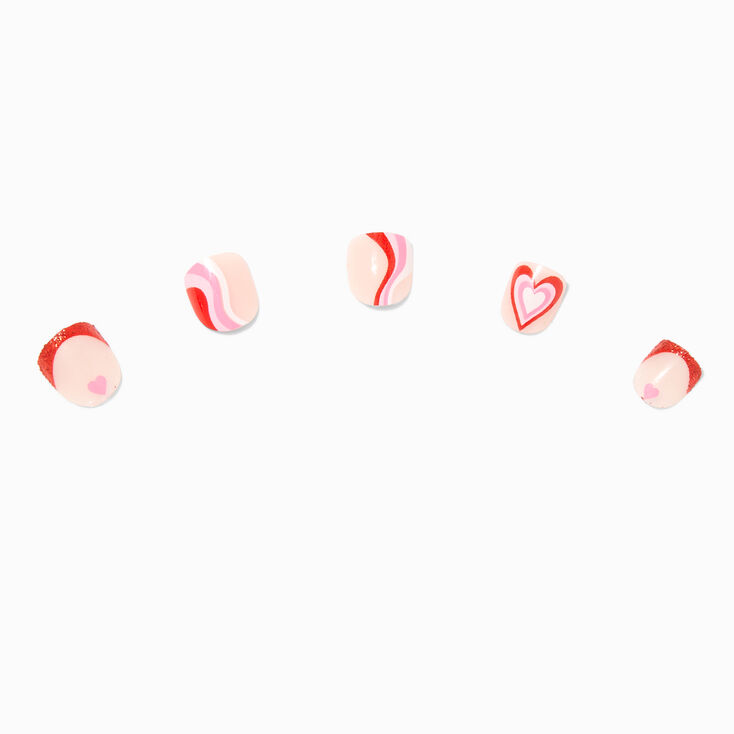 Claire&#39;s Club Heart Squiggle Square Vegan Press On Faux Nail Set - 10 Pack,