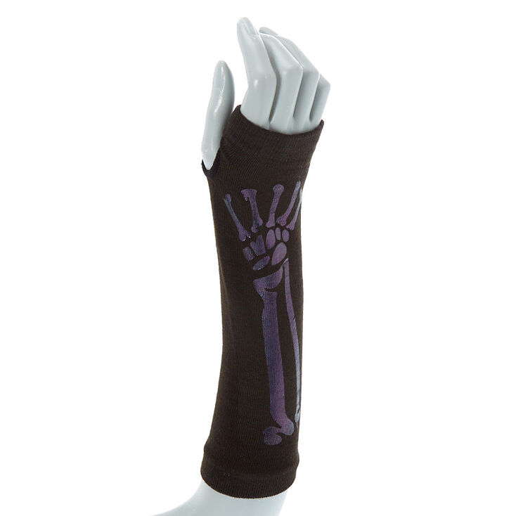 Skeleton Long Fingerless Gloves - Black, 2 Pack,