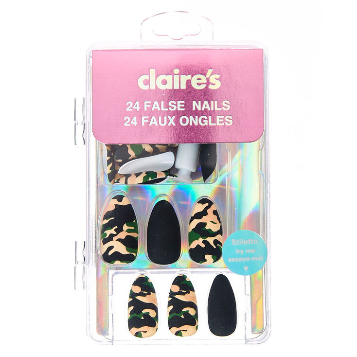 Camo Matte Stiletto Faux Nail Set 24 Pack Claire S