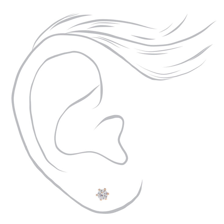 Mixed Metal Cubic Zirconia 3MM Round Stud Earrings - 3 Pack,