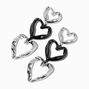 Silver-tone &amp; Hematite Triple Heart 2&quot; Drop Earrings ,
