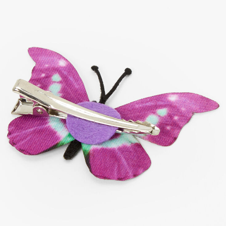 Barrette avec papillon violet et vert menthe,