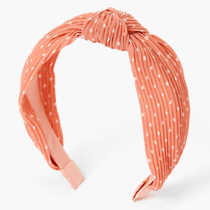 Polka Dot Pleated Knotted Headband - Blush Pink,