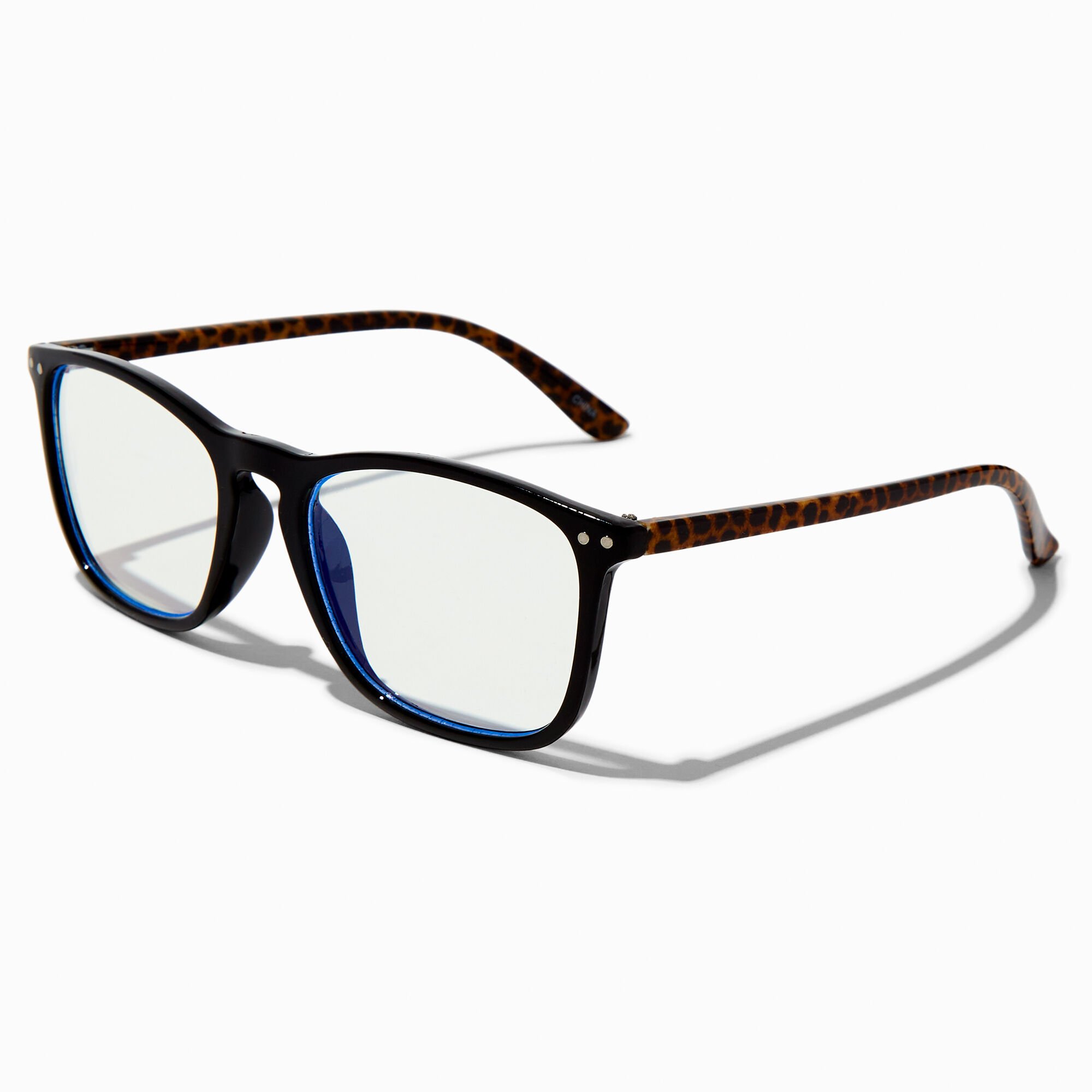 Solar Blue Light Reducing Cheetah Rectangular Clear Lens Frames,