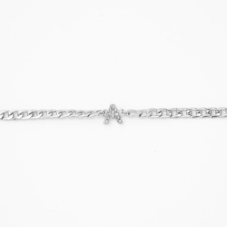 Silver Embellished Initial Chain Choker Necklace - A,