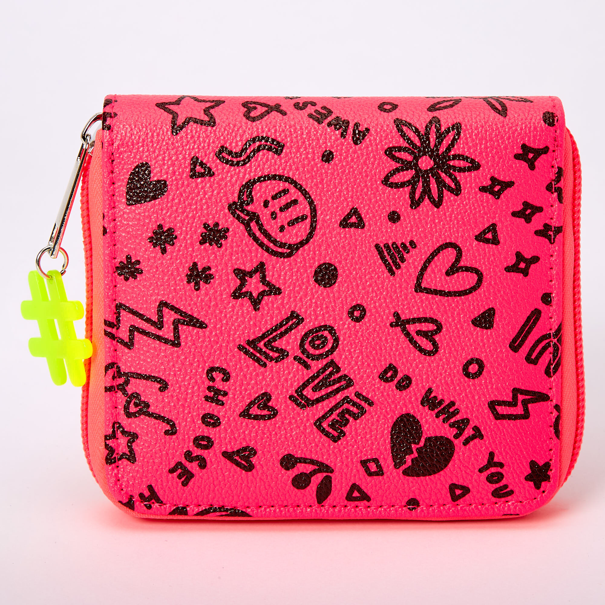 Neon Graffiti Mini Zip Wallet - Pink | Claire&#39;s US