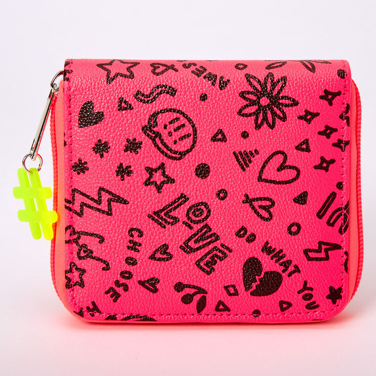 Claire's Mini porte-monnaie zippé graffiti fluo - Rose