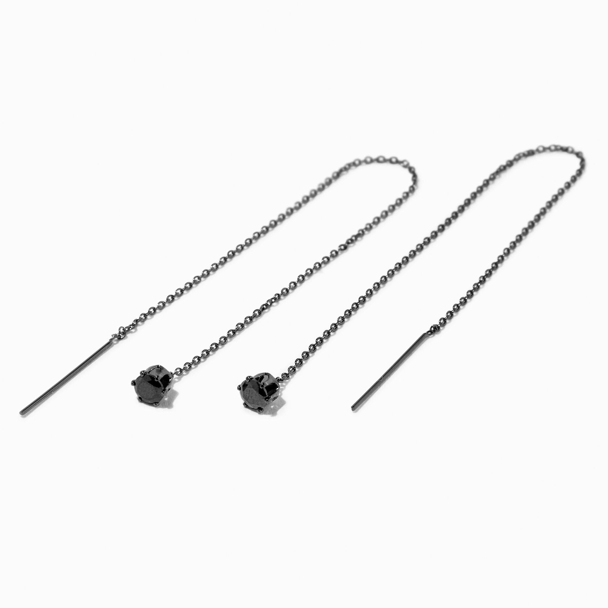 View Claires 5 Stone Threader Drop Earrings Black information