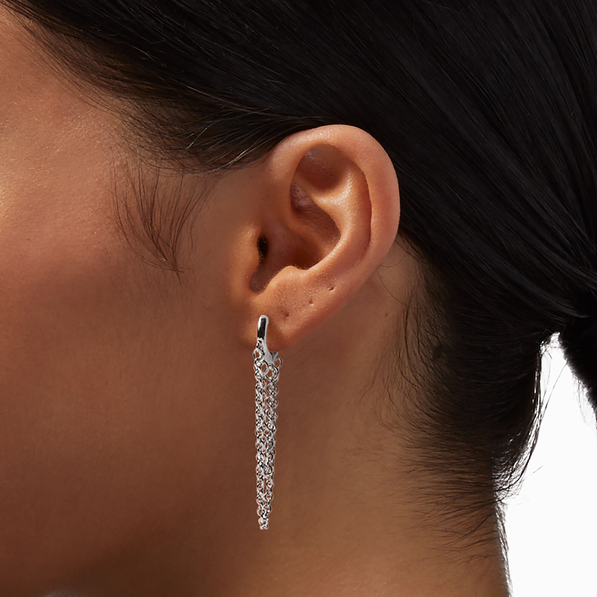 Silver 10MM Double Chain Huggie Hoop Earrings,