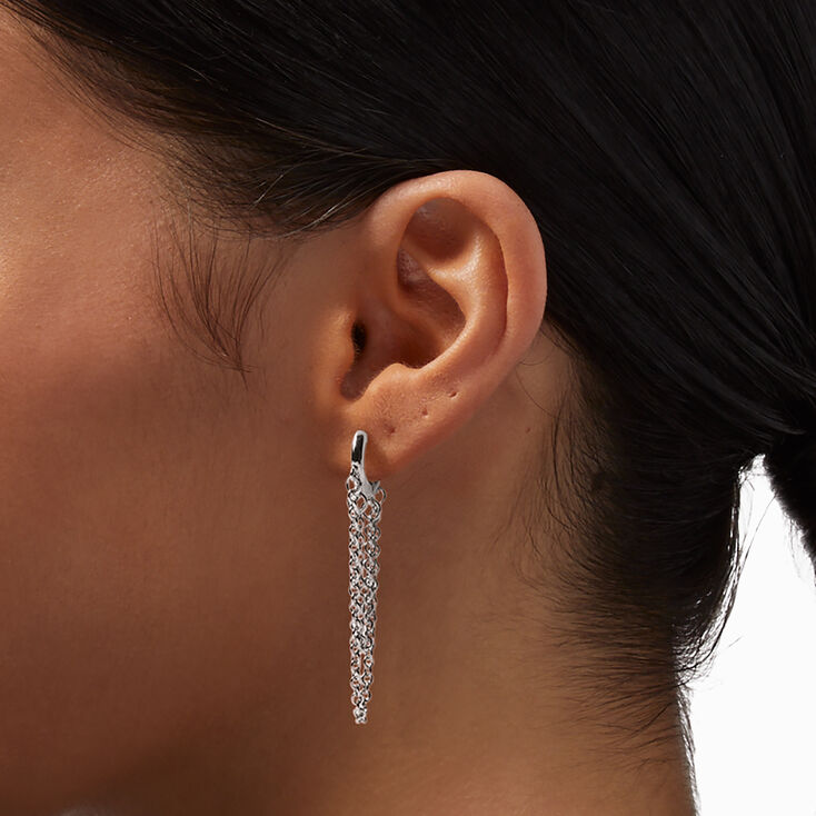 Silver 10MM Double Chain Huggie Hoop Earrings,