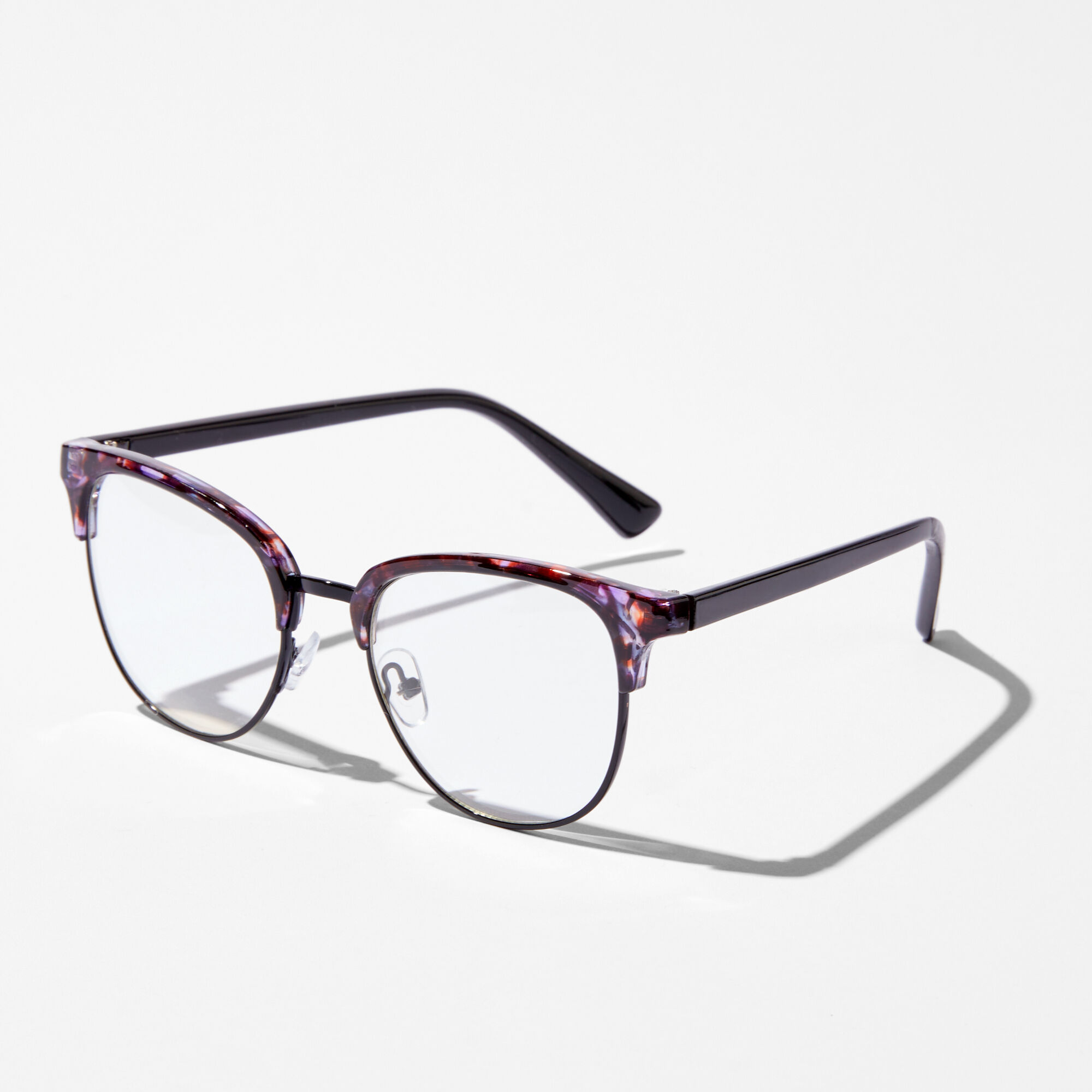View Claires Tortoiseshell Browline Clear Lens Frames Purple information