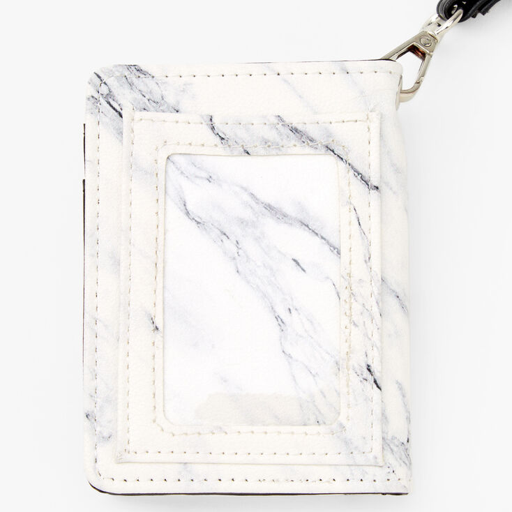 Black &amp; White Marble Wallet with Lanyard,